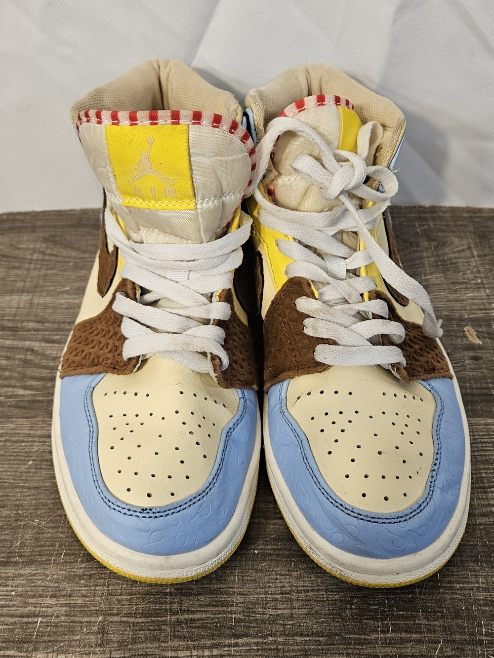 Jordan Men’s Multicolor High-Top Sneakers - Cream/Blue/Brown/Yellow